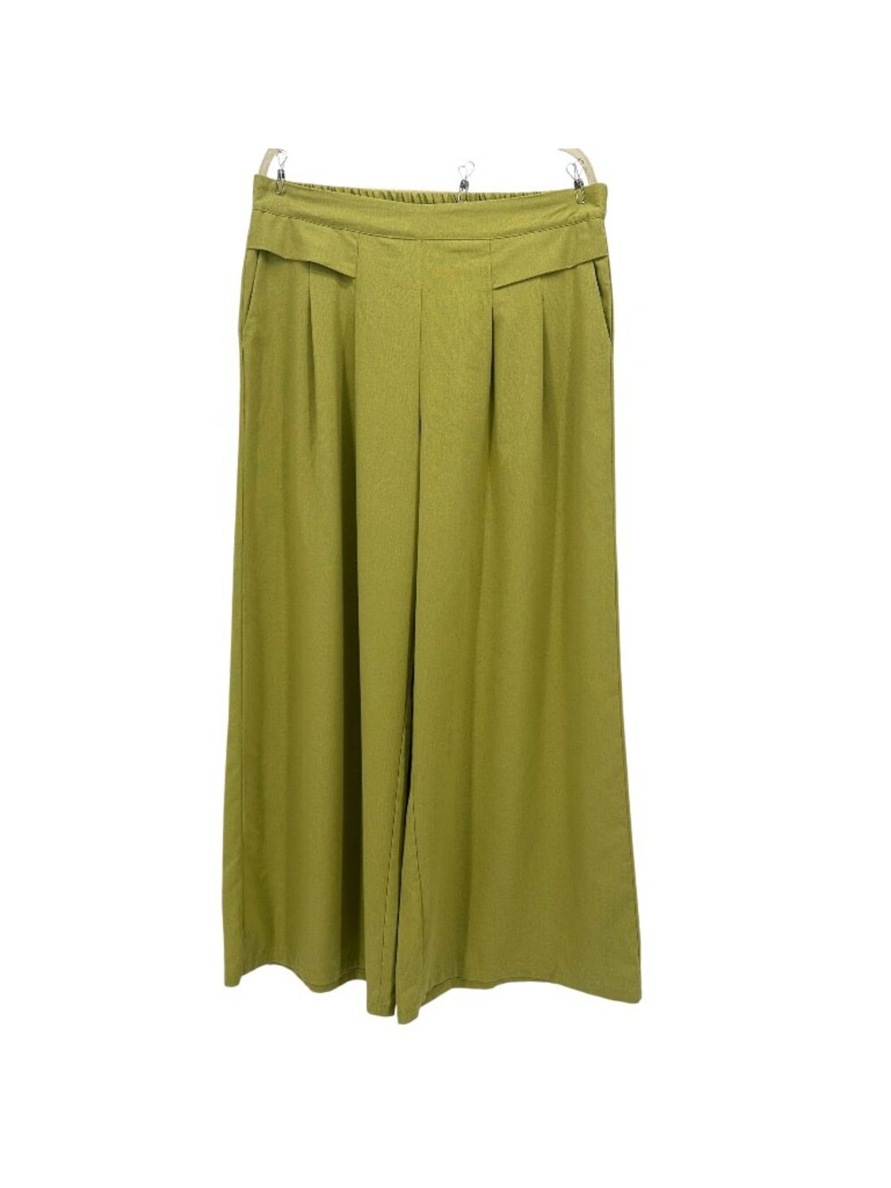 Buddha Stones Womens XXXL Pants Linen Blend Wide Leg Pleated Pull On Green Boho